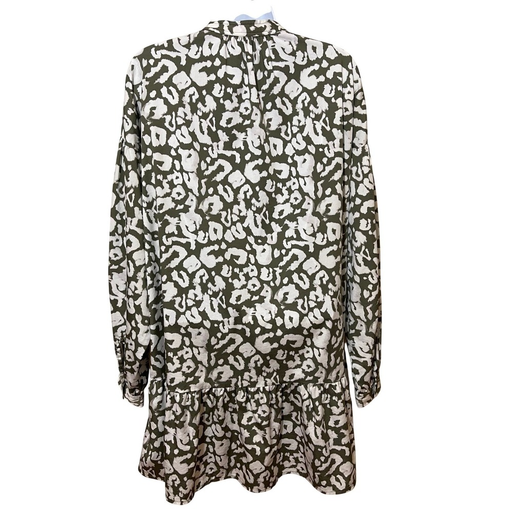Elizabeth and James Olive Green White Button Front Tiered Hem Shirt Dress M - Picture 3 of 8